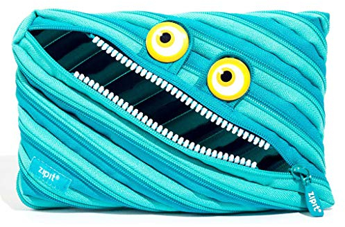 ZIPIT Wildlings Federmäppchen für Jungen | Extra Großes Mäppchen für die Schule | Monster Etui für Kinder | Federmappe Blau