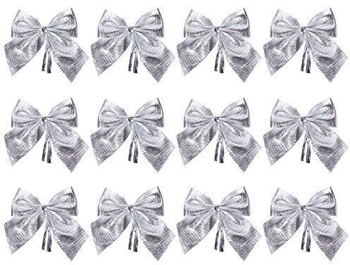 Weihnachten Schleifen Weihnachtsbaum Schleifen Bowknots Weihnachtsbaum Anhänger Deko 5,5cm Stück (Silber)