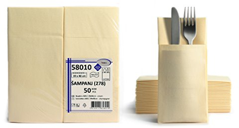 AROBA 100x Airlaid Besteckservietten (Beige, 39x40 cm) - Hochwertige Serviettentaschen - Fertig gefaltete Bestecktaschen - Stoffähnliche Airlaidservietten