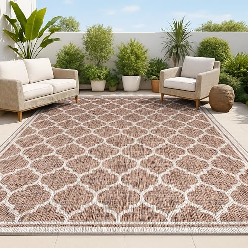 JONATHAN Y Moroccan Trellis Indoor Outdoor Area Rug 5X8 Espresso/Taupe, Trebol Textured Weave for Backyard, Patio, Porch, Easy-Cleaning, High Traffic, Pet-Friendly, Non-Shedding (SMB109B-5)