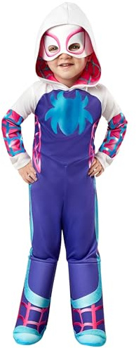Rubies Costume Ghost Spider per bambino e bambina, Tuta con cappuccio, copristivali e maschera, Licenza Ufficiale Marvel Spidey & Friends per Carnevale, Compleanno, Halloween, Natale