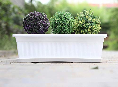 Plancholo Jardinière rectangulaire en plastique de 48,3 cm avec plateau attaché, pot de fleurs pour rebord de fenêtre, terrasse, jardin, balcon, porche, blanc