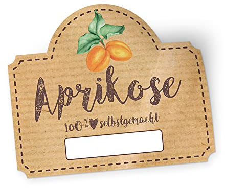 itenga 50x Marmeladen Etikett Erdbeere Aufkleber 100% selbstgemacht Sticker braun selbstklebend für Marmelade Einmachgläser Geschenke - hochwertiges Papier - 4,5x3,8cm (Aprikose)