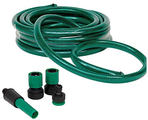Tradineur - Manguera de riego flexible con accesorios, 3 capas, regar jardín, huerto, coche, labores agrícolas, 20 bar, Ø12 mm, 10 m