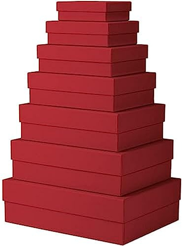 Rössler Papier 13411453360 - Boxline Boîte cadeau avec couvercle, set de 7 boîtes cadeau, rouge, cartonnages rectangulaires