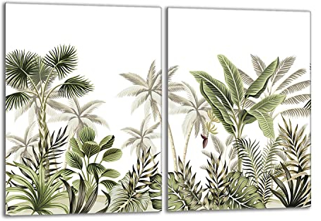 Herdabdeckplatten Set 2x40x52 cm Ceranfeld Abdeckung Glas Spritzschutz Abdeckplatte Glasplatte Herd Ceranfeldabdeckung Deko, Laub Grün