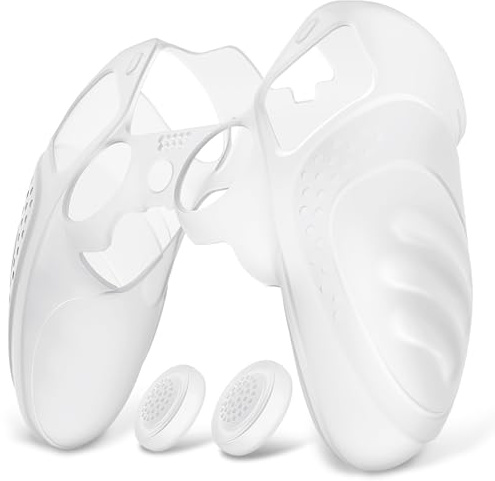 PlayVital Cover per ps5 Edge Controller Custodia Joystick Silicone Protettiva Skin Antiscivolo con Gommini Coprilevette Analogiche per ps5 Edge Wireless Controller-Guardian-Trasparente Bianco