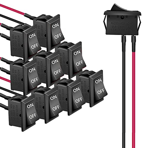 RUNCCI-YUN 10pcs On/Off Interrupteur Bascule,on/Off Bouton poussoir Interrupteur,Voiture interrupteur 12V 6A/250V 10A/125VAC SPST Précâblé Mini Bateau Commutateur pour Voiture,Camion,noir