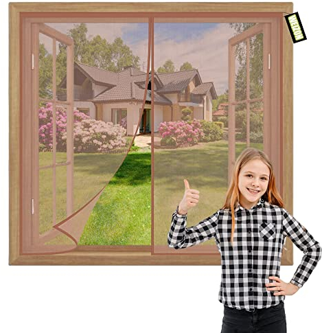 Fliegengitter Tür 100x180cm Braun Insektenschutz Fenster Moskitonetz,Klettband Selbstklebend Ohne Bohren für Fenster und Türen