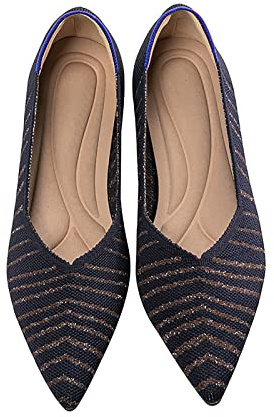 MACHSWON Ballerine da donna eleganti a punta, in maglia, senza lacci, pieghevoli, stile casual, Viola scuro, 41 EU