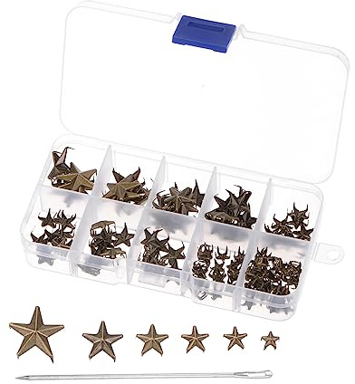 sourcing map 130Stk Metall Stern Nieten Klaue 5-Klaue Bronze Handgepresst | Punk Nieten Klaue Perlen Nieten Kappe Nagel Kopf mit Groß Öse Nadeln, für Basteln Leder Bekleidung Tasche Schuhe
