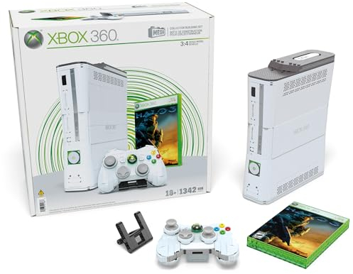 MEGA Microsoft Collectible Building Set, Xbox 360 Replica Model with 1342 Pieces, Controller and LED Lights, Build & Display Toy for Adult Collectors, HWW15