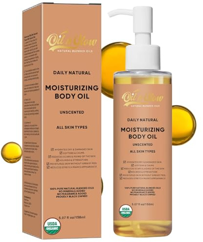 USDA Certified 100% Organic Pure Natural Hydrating Body Oil After Shower With Coconut, Jojoba, Olive & Almond Non-Greasy Moisturizing Body Oils For Women & Men Dry Skin 5.07 fl oz/150ml - Unscented