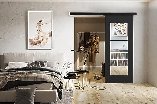 KIER FURNITURE TORI Schiebetür - Schiebetür Komplettset Schiene Komplettset Mit Tür – Zimmertüren Mit Zarge Komplett - B96xH205xT1,6 cm - Graphit | Schiebetür mit stabilem System, ideal für platzsparende Aufbewahrung im Schlafzimmer, Ankleidezimmer oder Wohnzimmer