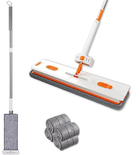 Trapeador plano grande para limpieza de suelos y paredes de 360°, mopa plana para limpieza de pared, fregona plana para pared de baño (tamaño: 4 almohadillas, color: blanco)