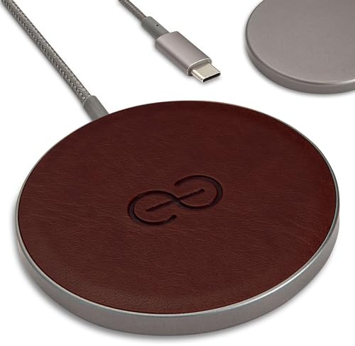 Dreem Empower Magnetic Wireless Charger Pad – Compatible with MagSafe for iPhone 17/16/15/14/13/12 & Qi-Certified Devices – Premium Vegan Leather [Coffee]