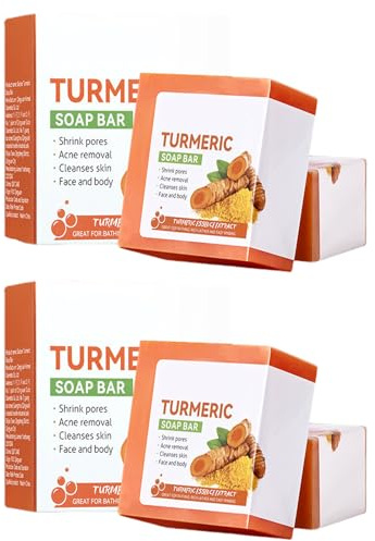 Savon Curcuma Bio | Savon Visage Pour Peaux Sensibles, Pour Le Visage et le corps Au Curcuma Exfoliant Naturel Éclaircissant Pour La Peau, peau lisse, savon fait main naturel nettoyant