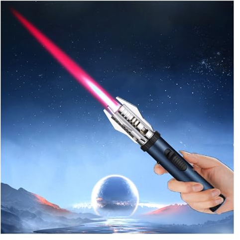 Lightsaber Lighter, Metal Large Fire Windproof Blue Flame Refillable Kitchen Cooking Torch Lighter, Windproof High Temperature Spitfire Lighter, Safety Lock And Adjustable Red Flame (Color : Blue)