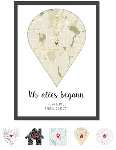 OWLBOOK® Geschenke für Frauen | Wo alles begann Bild mit Landkarte & Koordinaten | Personalisierte Geschenke | Geburtstagsgeschenke für Frauen | Hochzeit Jahrestag Einzug Retro Karte Papier