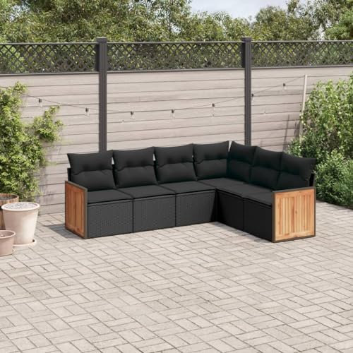 Rantry 6-TLG. Gartensofa Set mit Kissen Gartenmöbel Gartenlounge Outdoor Sofa Loungesofa Balkon Lounge Loungemöbel Ecklounge Sitzgruppe für Garten, Terrasse und Balkon Schwarz Poly Rattan