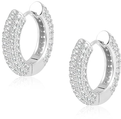 ALEXCRAFT Pendientes Hombre Circle Diamonds Pendientes Mujer Plata de Ley 925 Pendientes de Aro Pequeños Pendientes de Aro de Plata de Ley 925 con Circonitas Blancas Diademas Huggie