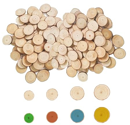 100 Stücke Holzscheiben Klein, 1-4cm Durchmesser Holz Log Scheiben, Runde Naturholz Baumscheiben Ohne Loch, Unvollendete Holzkreise für DIY Basteln Hochzeit Weihnachten Dekoration