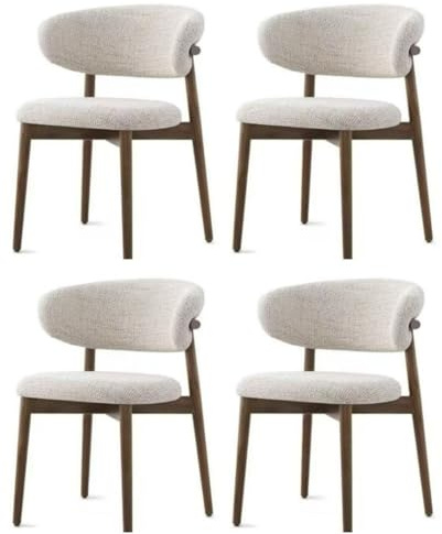 RBJNGMYY Juego de 4 sillas de comedor nogal con reposabrazos, tela beige, cocina, cafetería, sala de estar, muebles decorativos base madera vintage granja