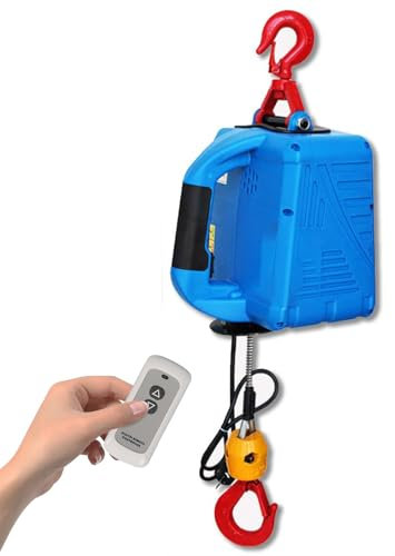 ZYT-DHRUCB Paranco Elettrico 500 kg, 1500 W Portatile verricello Elettrico Gru di Sollevamento con Telecomando Wireless per Garage, Magazzini, fabbriche e Sollevamento,Blue-100KG