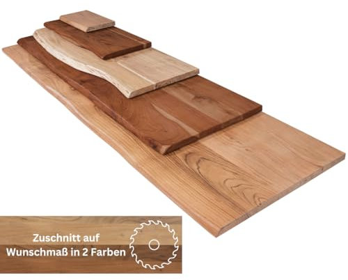 trelevo Holzplatte nach Maß 40-300 x 20-100 cm, Akazienholz massiv 26mm, naturfarben/nussbaumfarben, individueller Zuschnitt, Baumkantenplatte für Bastler und Heimwerker