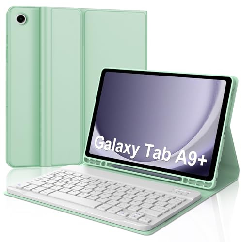FOGARI Teclado para Samsung Tab A9 Plus 11 2023 | Funda con Español Ñ Teclado Bluetooth Desmontable con Portalápices para Galaxy Tab A9 Plus 11, Verde Claro