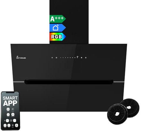 KKT KOLBE Dunstabzugshaube 60 cm | 782 cbm/h Umluft Abluft | Kopffrei | Wandhaube | Schwarz Glas | Smart WiFi App WLAN | RGBW-LED-Beleuchtung | ECCO6005SM