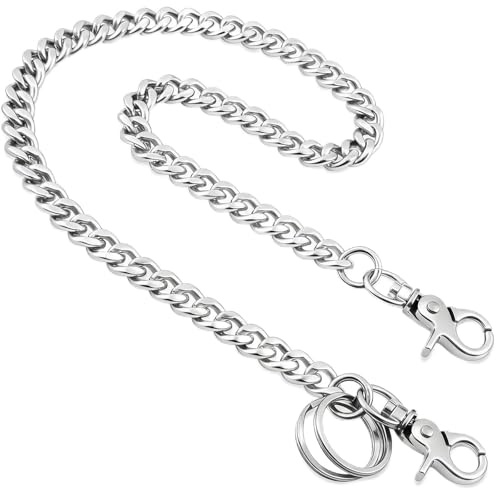 Kehierr Wallet Chain for Men Women，23In Heavy Duty Pocket Key Chain with 2 Keyrings for Keys,Pants, Jeans and Belt -Silver