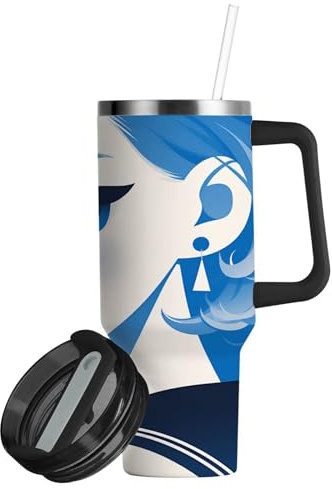 linqin Aesthetic Girl - Vaso térmico al vacío con tapa y pajilla, de acero inoxidable, reutilizable, para viaje, para agua, té helado o café