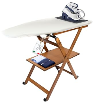 MOHOME Asse da Stiro Legno Faggio Noce Pieghevole Salvaspazio Tappetino Silicone Portacaldaia Rotelle Trasportabili Dimensioni 123 x 89 x 48 cm Made in Italy Colore Mollettone Assortito