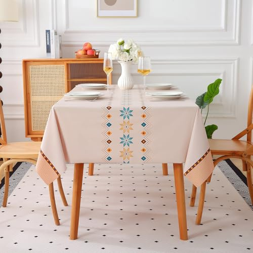Rayapot Square Table Cloth PVC Wipe Clean Tablecloth Wipeable Plastic Vinyl Stain Resistant Waterproof Oil-proof Spill Proof Table Cover Protector for Kitchen Dining - Rhombus Flower - 140x140cm