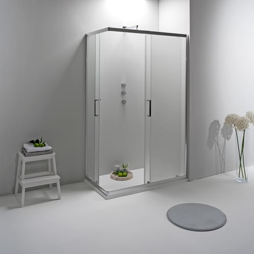 Box Doccia Angolare 90x100 cm - Cabina Doccia con Porta Scorrevole Vetro Temperato 6mm,Opaco e Anticalcare con Profilo in Alluminio Cromato e Chiusura Magnetica - Facile da Installare e Pulire