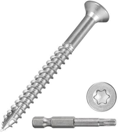 METALLIXITY Deck Screws (#7x1-5/8) 400Pcs, 410 Stainless Steel Wood Screw Decking Screws with T15 Torx Drive Head - for Wood Fence, Table, Chairs, Silver