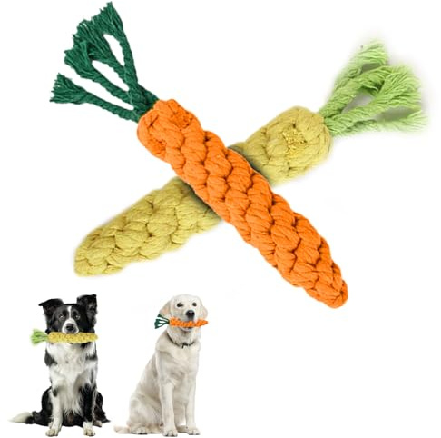 DANCOLOR Tough Dog Rope Toys, 2 Pack Carrot Pet Chew Toys For Aggressive Chewers, 22cm Interactive Dental Teeth Cleaning Rope Dog Toy, Puppy Teething Toys For Small Medium Dogs