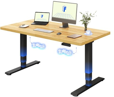 FLEXISPOT Höhenverstellbarer Schreibtisch mit Dualmotor 140×80 cm | 3-stufigem Gestell – Ergonomischer Standing Desk für Büro & Home Office, 100 kg Tragkraft, leise <50 dB (Ahorn+Schwarz)