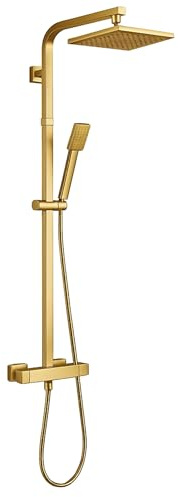 Arko bathroom Thermostatic Shower System | Thermostatic Shower Mixer Set with Overhead Rain Shower and Handheld Shower (Brass)