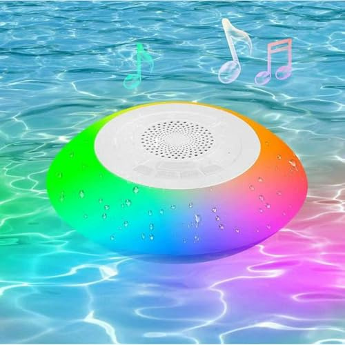 Rubu22a USB-högtalare för pool, Bluetooth-högtalare med ljus, IP67 flytande högtalare, Bluetooth, stereoljud och stereokoppling, bärbar musikbox (vit)