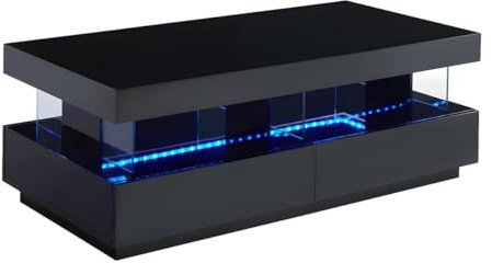 Vente-unique - Table Basse - MDF laqué - LEDs - 2 tiroirs & 2 niches - Noir - Fabio II