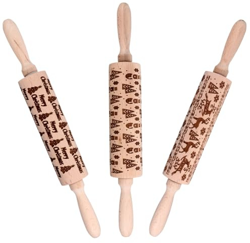 Cabilock 3 Pezzi Matterello Decorativo Natale per Biscotti Pizza e Dolci Strumento Multifunzionale per Impasti e Fondant