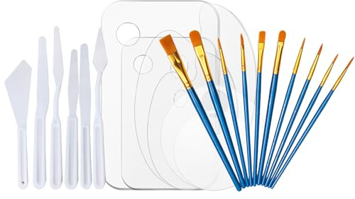 Bofanze 6 Piezas Paleta Pintura Metacrilato Transparente con Agujero para el Pulgar Antiadherentes Paleta Oleopaleta Mezcla Acuarela con Pinceles y Raspadores para Pintura Artística Universal Manualid