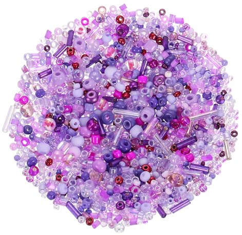 sourcing map 1500 perline miste in vetro, 2-4 mm, mini tubo, perline sfuse con foro, distanziatori per fai da te, viola