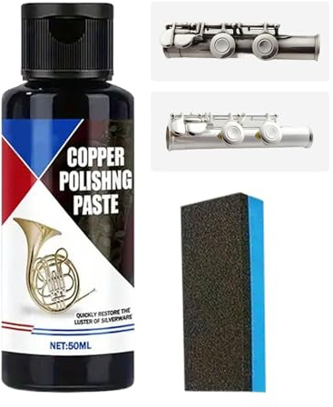 Crema lucidante per rame, per rimuovere l'ossidazione e la pulizia di pentole e padelle, lucidatrice per metalli da 50 ml con spugna per alluminio, cromo, argenteria, orologi, stufe, elettrodomestici