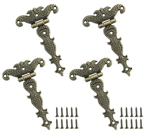 4 Stück Antike Scharniere,Retro T-Scharnier Klappbar Schrankscharnier Mit Befestigungsschrauben,Möbelbänder Tür Scharniere für Schranktüren, Tür, Holzkasten