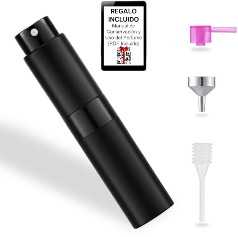 FRAVAST® Atomizador Perfume Recargable 8ml + 3 Accesorios de Rellenado + PDF con Manual de Conservación y Uso del Perfume | Atomizador para Viaje