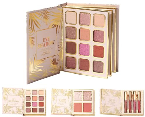 Palette Per Il Trucco 12 Colori Ombretti | Palette Di Ombretti Glitter A Forma Di Libro Con 4 Blush E 4 Per Viaggio, Bellezza, Palcoscenico E Fotografia
