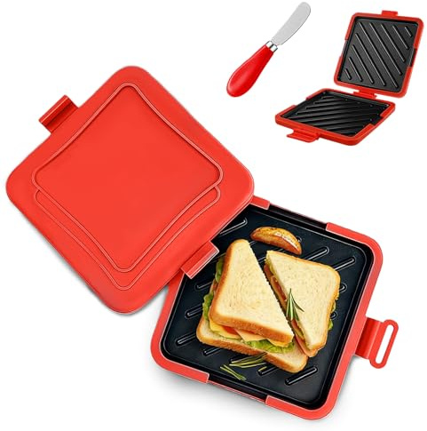 Microwave Toastie Sandwich Maker with Ceramics Butter, Micro Toastie Maker Microwave Toastie Maker with Removable Non-Stick Plates, for Perfect Sandwich, Paninis, and Fried Eggs